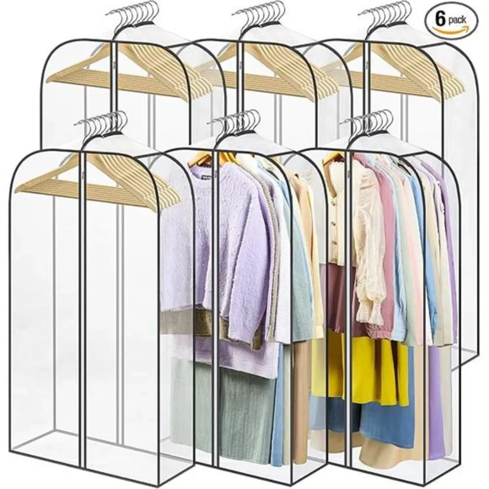 Clear Garment Bags 6 Pack Clothes Storage Dustproof Zipper Closet Coat Dress Sui